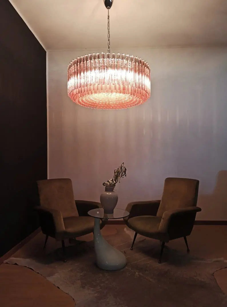 Murano Glass Chandelier – Triedri – 391 Prisms – Pink