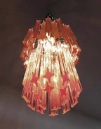 Murano Glass Chandelier – Quadriedri – 46 Prisms – Pink