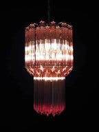 Murano Glass Chandelier – Quadriedri – 46 Prisms – Pink