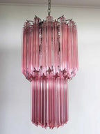 Murano Glass Chandelier – Quadriedri – 46 Prisms – Pink