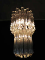 Murano Glass Chandelier – Quadriedri – 46 Prisms – Transparent