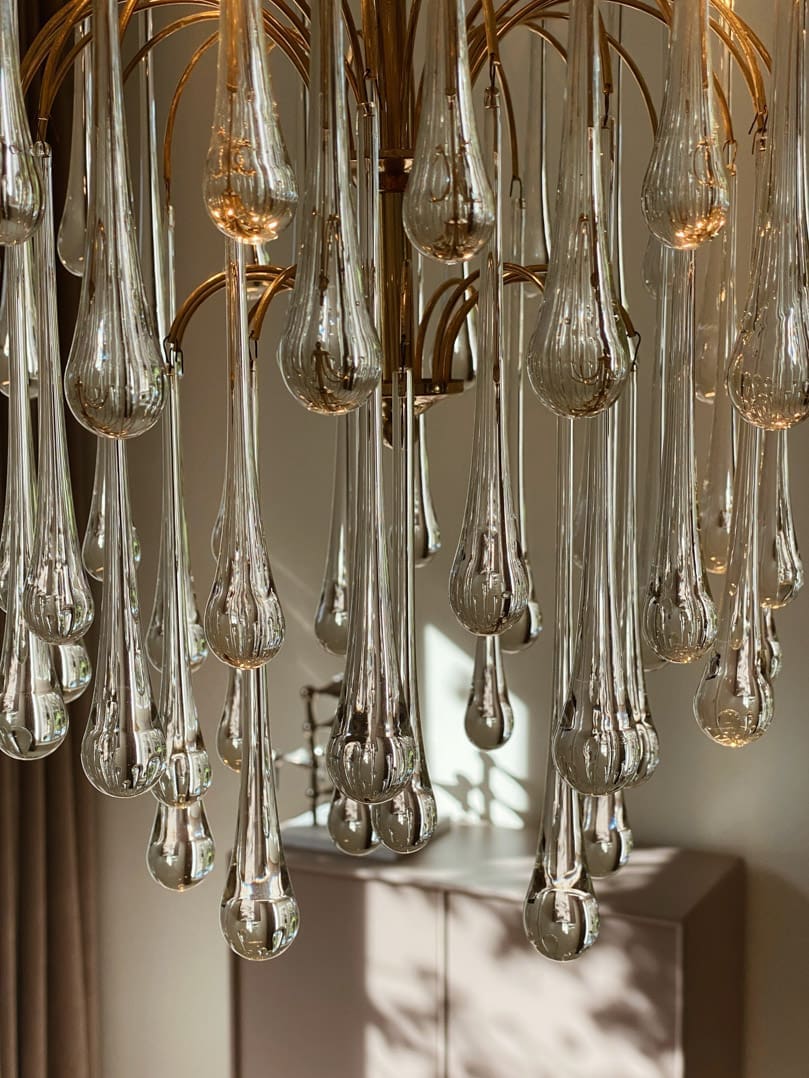 Vintage – Murano Glass Chandelier – Teardrop – 68 Drops – Clear