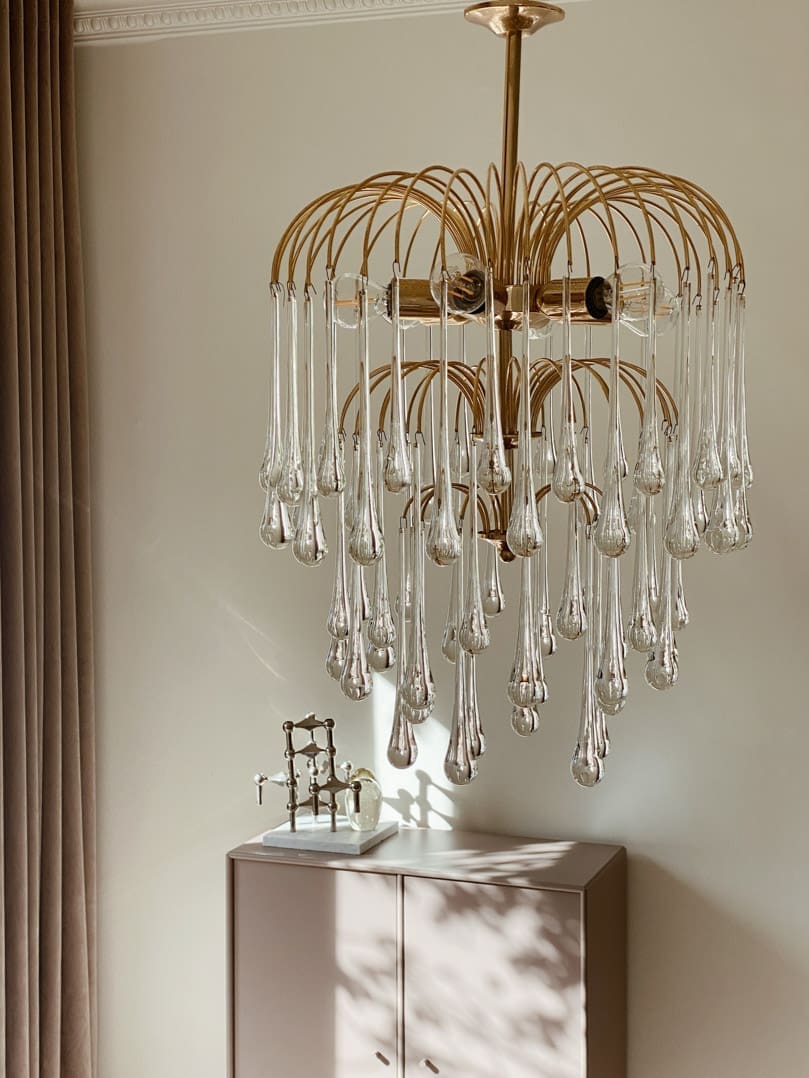 Vintage – Murano Glass Chandelier – Teardrop – 68 Drops – Clear
