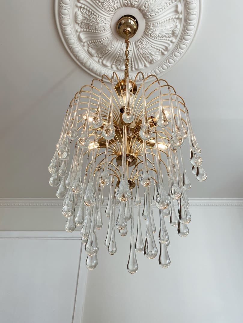 Vintage – Murano Glass Chandelier – Teardrop – 68 Drops – Clear