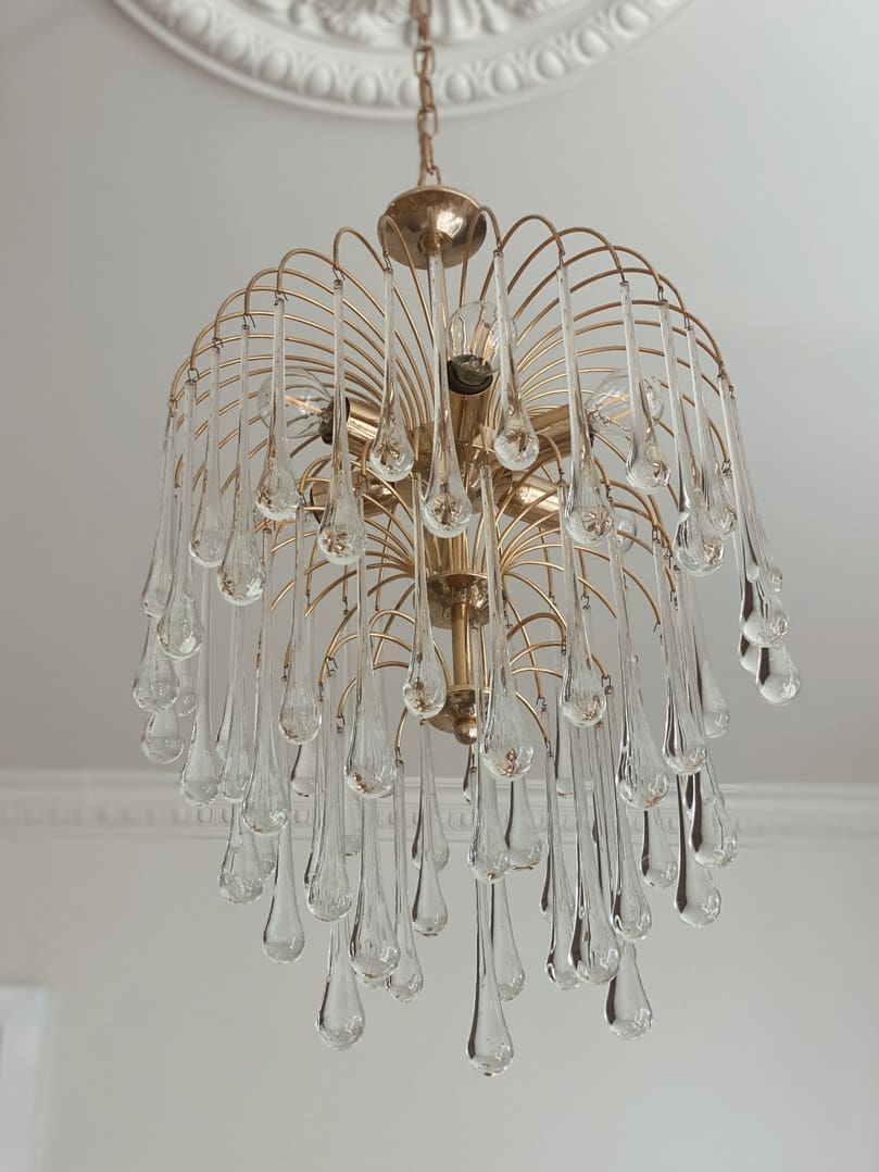 Vintage – Murano Glass Chandelier – Teardrop – 68 Drops – Clear