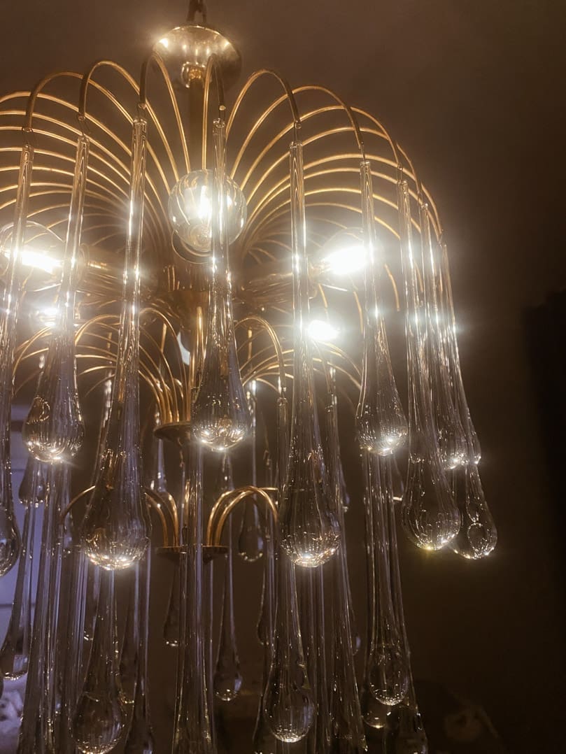 Vintage – Murano Glass Chandelier – Teardrop – 68 Drops – Clear