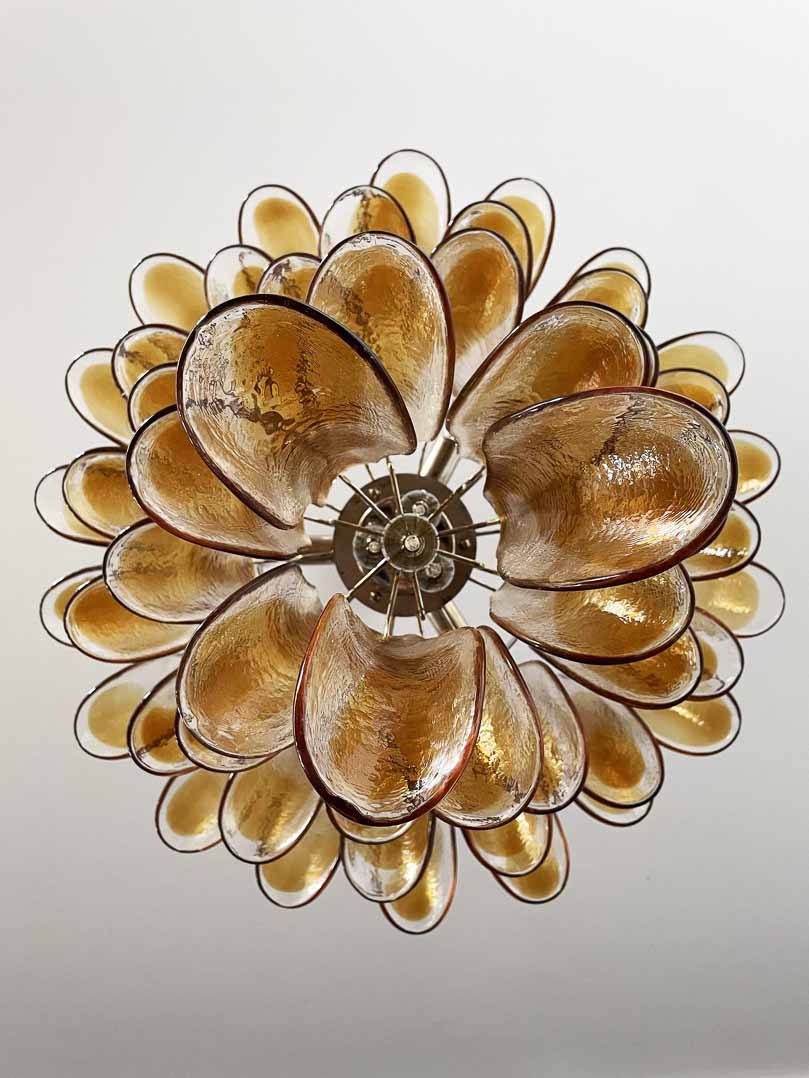 Murano Glass Chandelier – 52 Petals – Amber