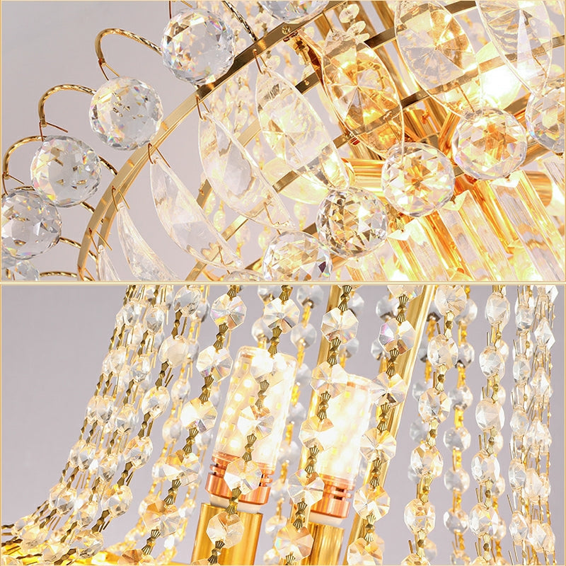 New Style Royal Large Crystal Chandelier Long Ceiling Lighting for Living Room Staircase / Entryway