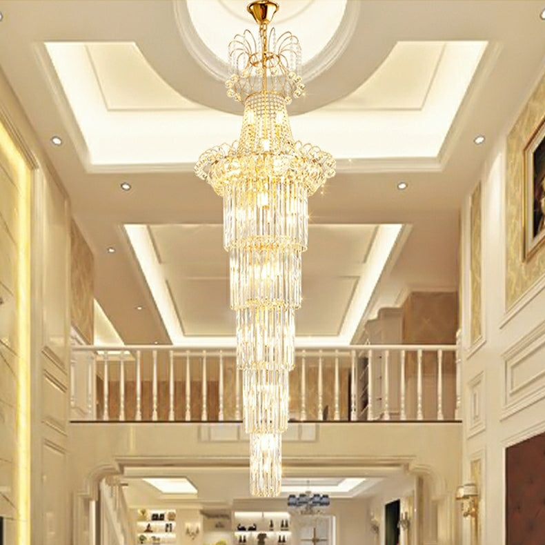 New Style Royal Large Crystal Chandelier Long Ceiling Lighting for Living Room Staircase / Entryway