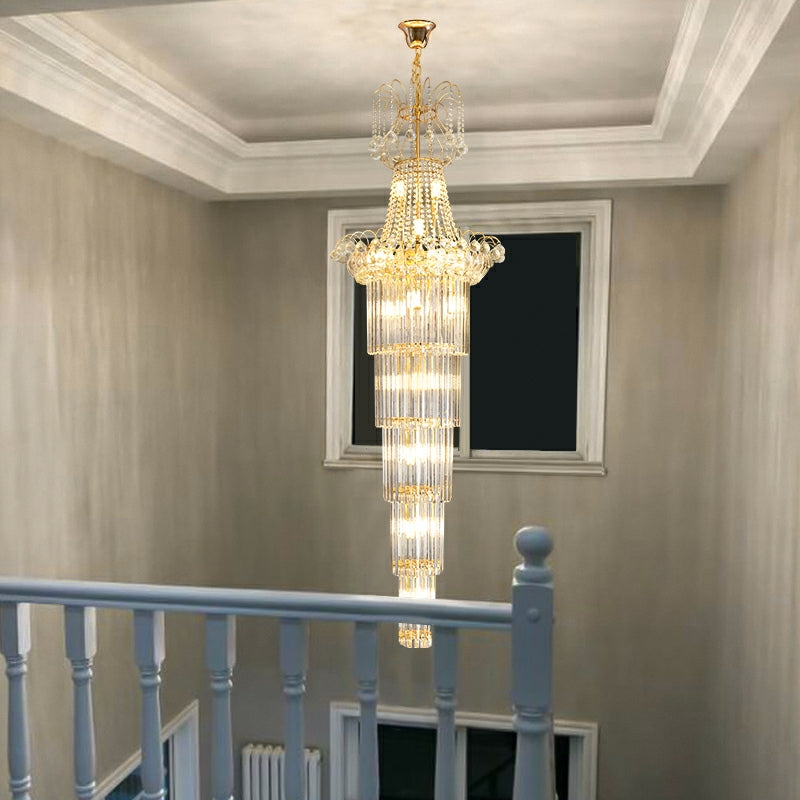 New Style Royal Large Crystal Chandelier Long Ceiling Lighting for Living Room Staircase / Entryway