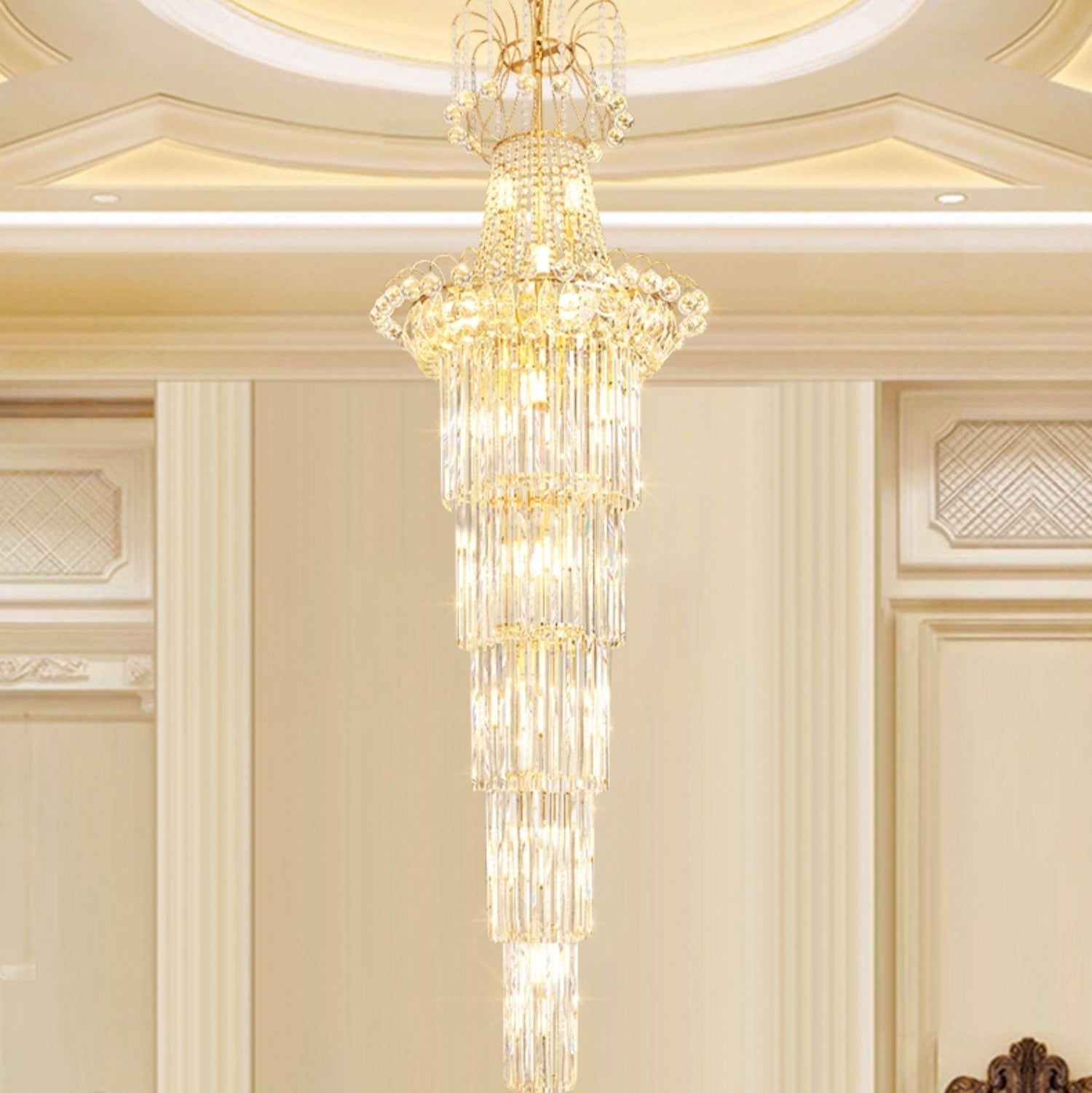 New Style Royal Large Crystal Chandelier Long Ceiling Lighting for Living Room Staircase / Entryway
