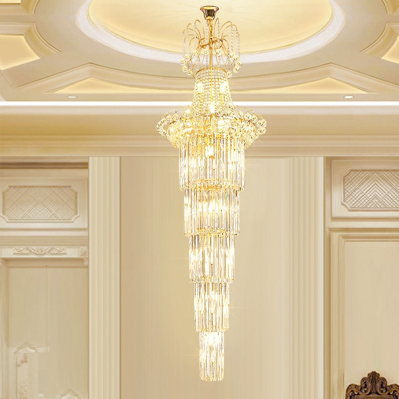 New Style Royal Large Crystal Chandelier Long Ceiling Lighting for Living Room Staircase / Entryway