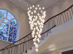 Nordic Magnolia Flower Ceramic Chandelier with Round Canopy and Metal Chain Finish