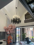 Modern Black & White Glass Ball Cluster Chandelier – Round / linear Metal Finish for Living & Dining Room