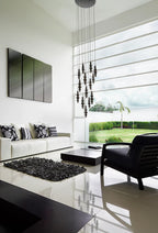 Modern Black & White Glass Ball Cluster Chandelier – Round / linear Metal Finish for Living & Dining Room