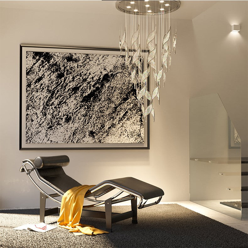Modern Light Luxury Multi-Layered Openwork Leaf Crystal Chandelier for Living Room / Staircase / duplex
