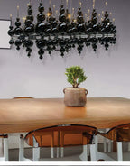 Modern Black & White Glass Ball Cluster Chandelier – Round / linear Metal Finish for Living & Dining Room