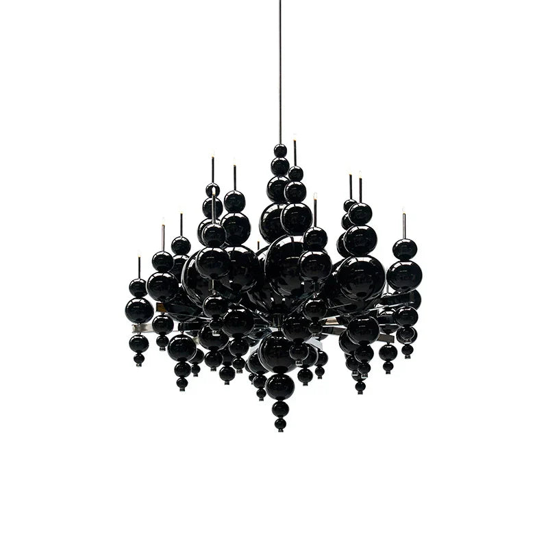 Modern Black & White Glass Ball Cluster Chandelier – Round / linear Metal Finish for Living & Dining Room