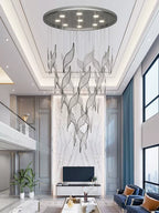 Modern Light Luxury Multi-Layered Openwork Leaf Crystal Chandelier for Living Room / Staircase / duplex