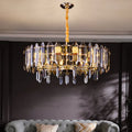 Modern Transparent Crystal and Gold Chandelier with Oval Slices, Round & Rectangle Shapes, High-Quality Finish