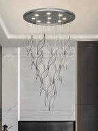 Modern Light Luxury Multi-Layered Openwork Leaf Crystal Chandelier for Living Room / Staircase / duplex
