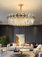 Modern Luxury Tiered Transparent K9 Crystal Chandelier with Round or Oval Shape for Living, Dining, Bedroom