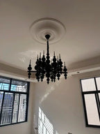 Modern Black & White Glass Ball Cluster Chandelier – Round / linear Metal Finish for Living & Dining Room