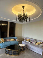 Modern Black & White Glass Ball Cluster Chandelier – Round / linear Metal Finish for Living & Dining Room