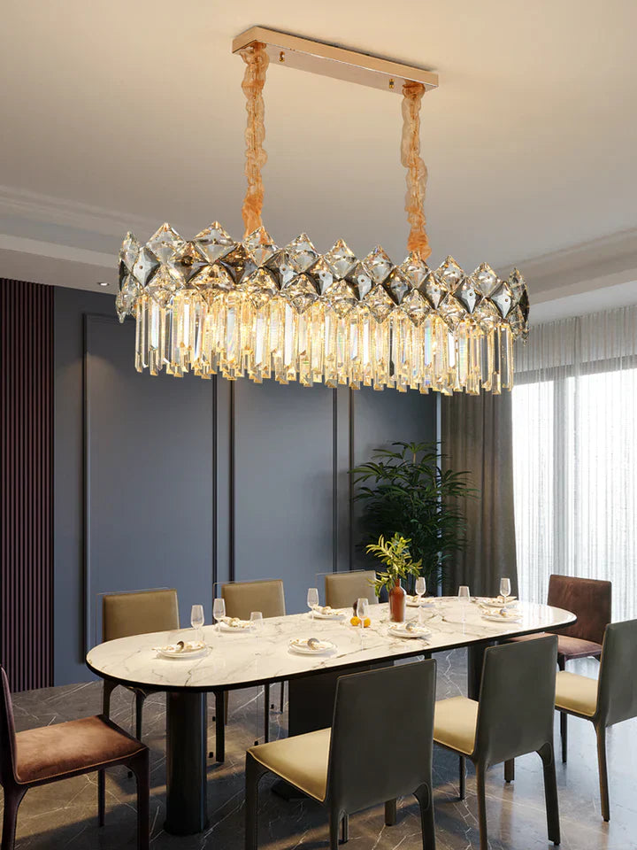 Modern Luxury Tiered Transparent K9 Crystal Chandelier with Round or Oval Shape for Living, Dining, Bedroom