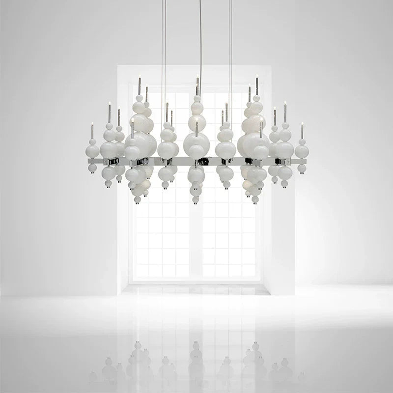 Modern Black & White Glass Ball Cluster Chandelier – Round / linear Metal Finish for Living & Dining Room