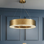 Titanium Gold Finish Round Hollow Crystal Chandelier with Tiered Design for Living Room