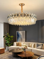 Modern Luxury Tiered Transparent K9 Crystal Chandelier with Round or Oval Shape for Living, Dining, Bedroom