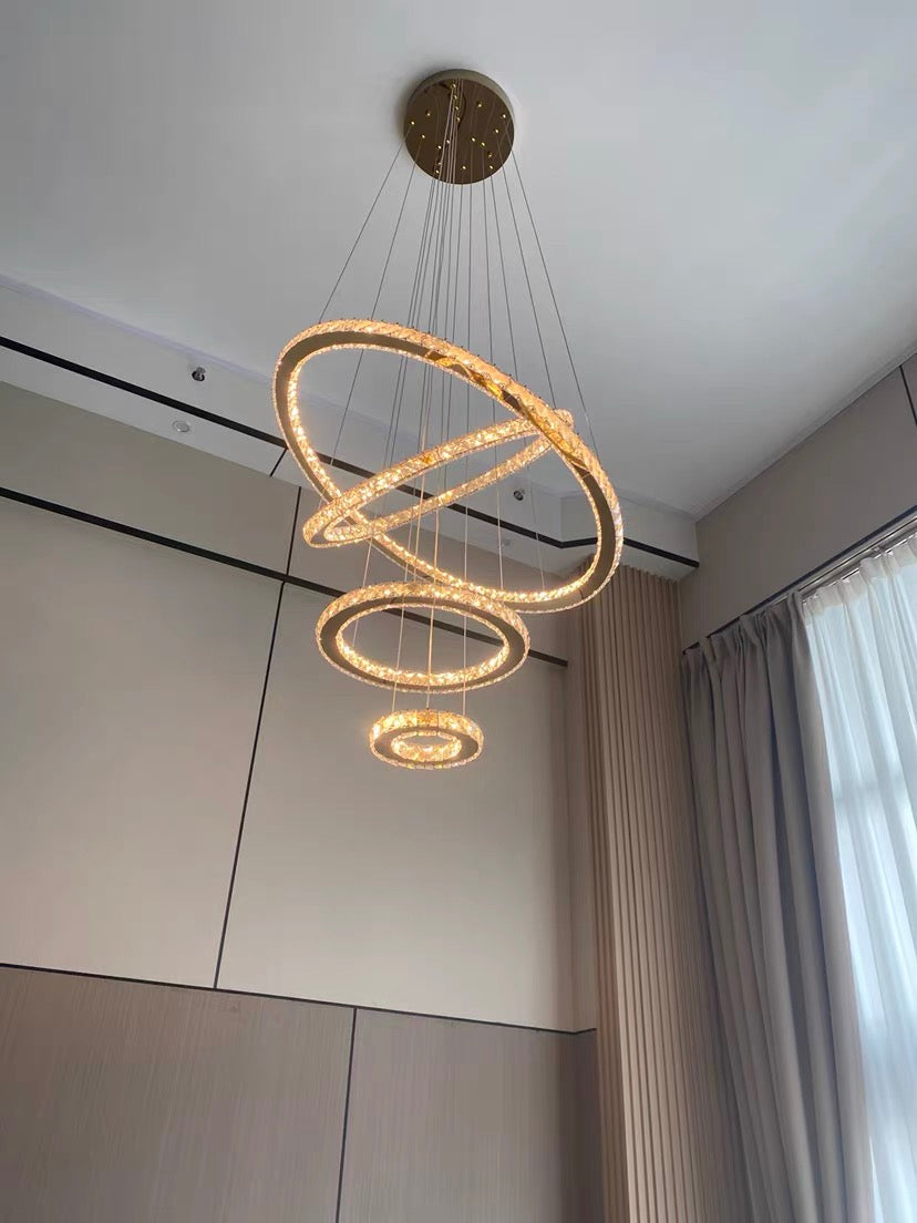 Light Luxury 5 / 6 / 7 Rings Crystal Chandelier for Staircase / foyer / villa