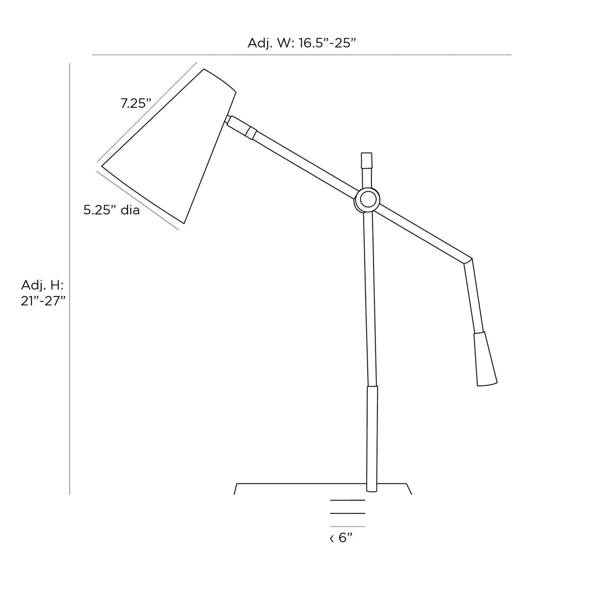 Wayne Desk Lamp PDC02 technical dimension drawing