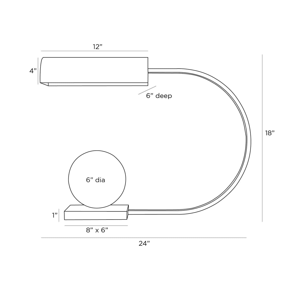 Venice Desk Lamp PDC09 technical dimension drawing
