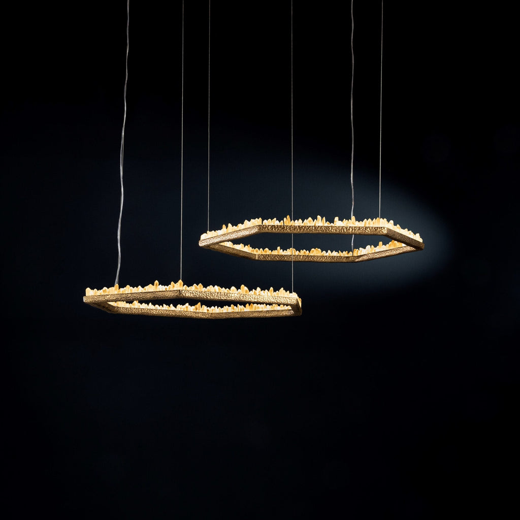 Hand Hammered Brass Natural Crystal Chandelier for High-Ceiling / low-Ceiling