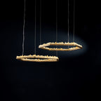 Hand Hammered Brass Natural Crystal Chandelier for High-Ceiling / low-Ceiling