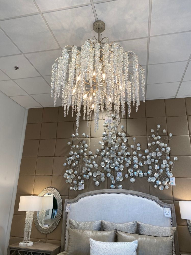 Light Luxury Silver Flower Branch Chandelier with Icicle Details