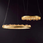 Modern Round Chandelier with Brass / black Finish and Natural Quartz Crystals