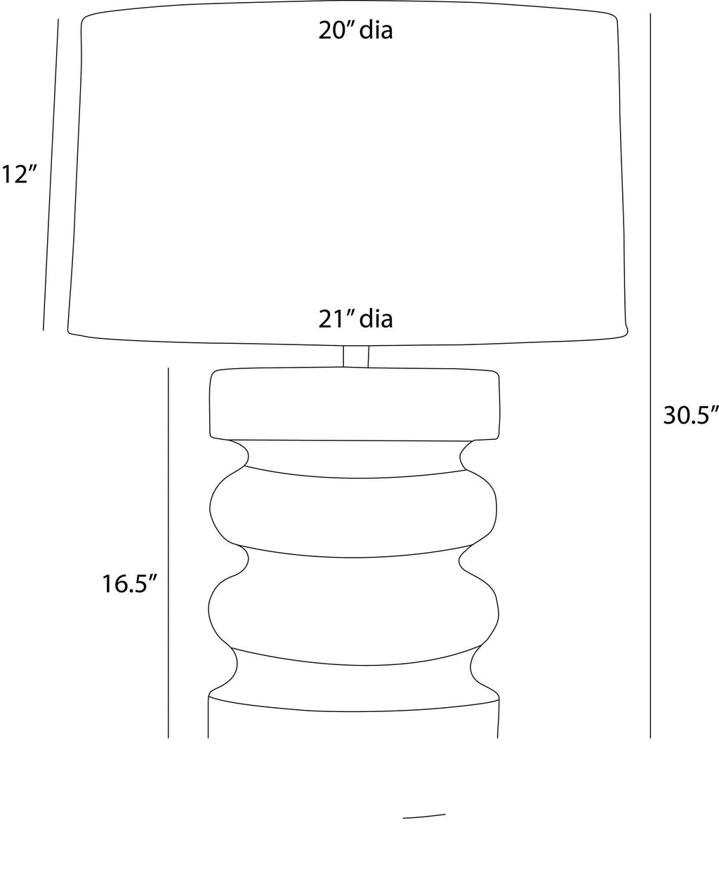 Katrina Table Lamp PTC58-421 technical dimension drawing