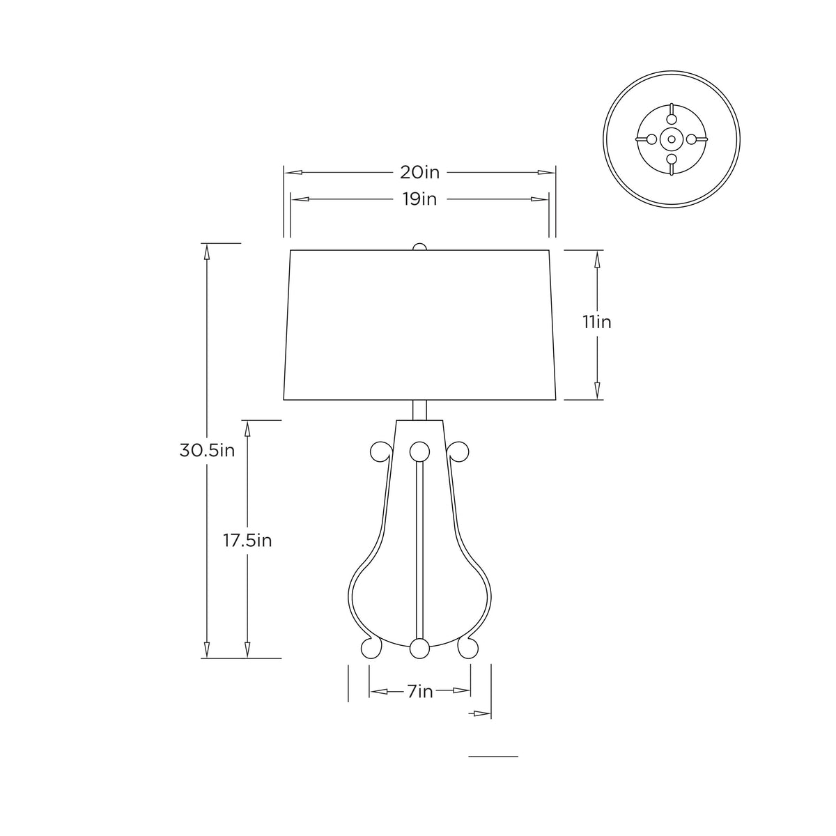 Miriam Table Lamp PTC68-441 technical dimension drawing