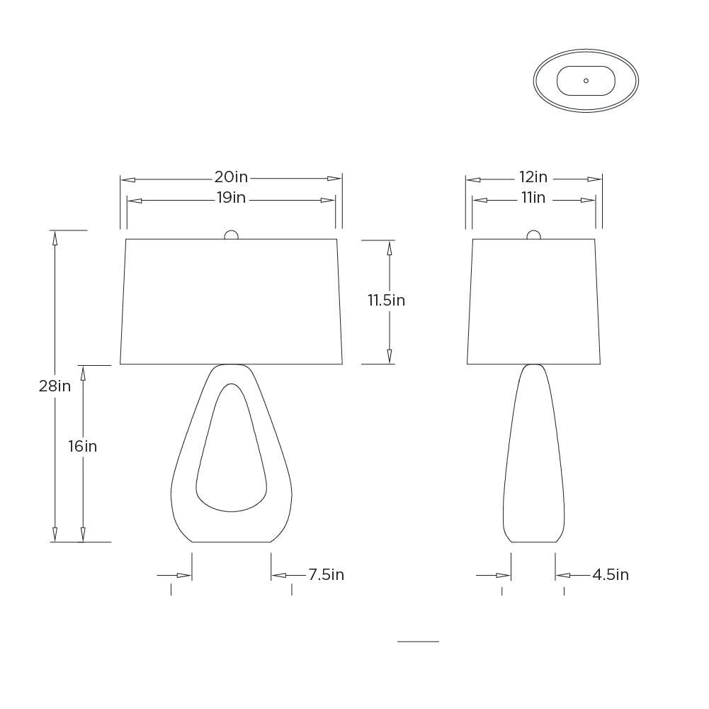 Nathan Table Lamp PTC70-194 technical dimension drawing