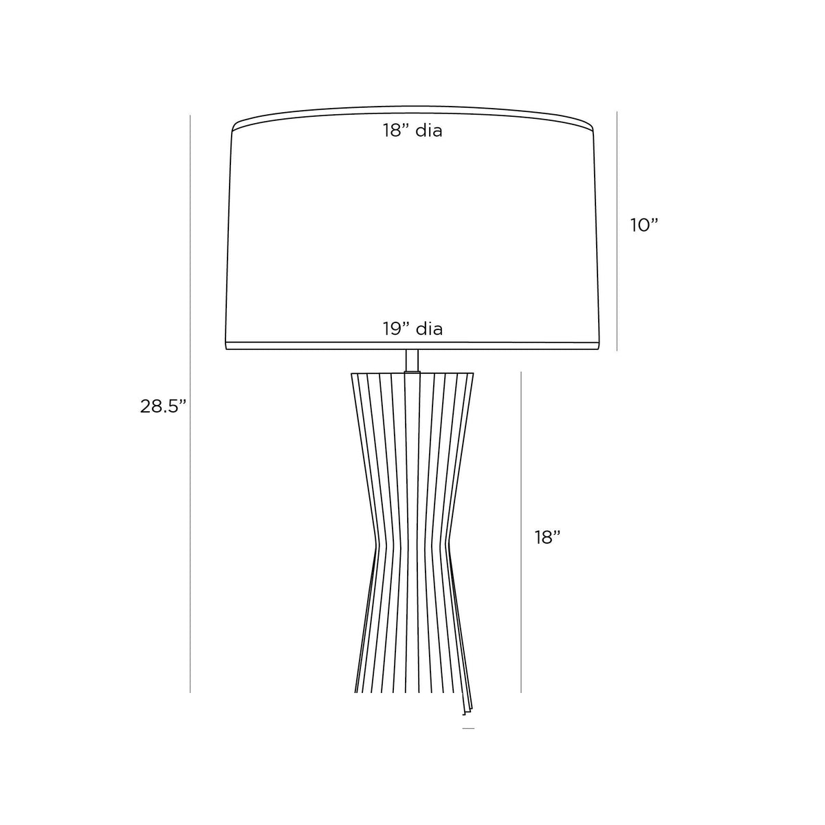 Vayla Table Lamp PTE02-395 technical dimension drawing