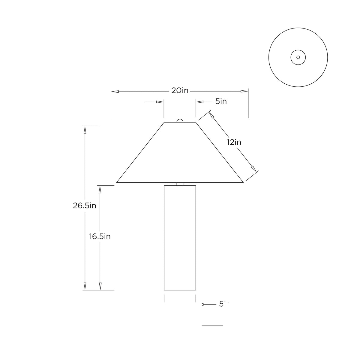 Nicoline Table Lamp PTE18-SH042 technical dimension drawing