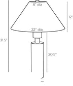 Blazi Table Lamp PTI08-671 technical dimension drawing