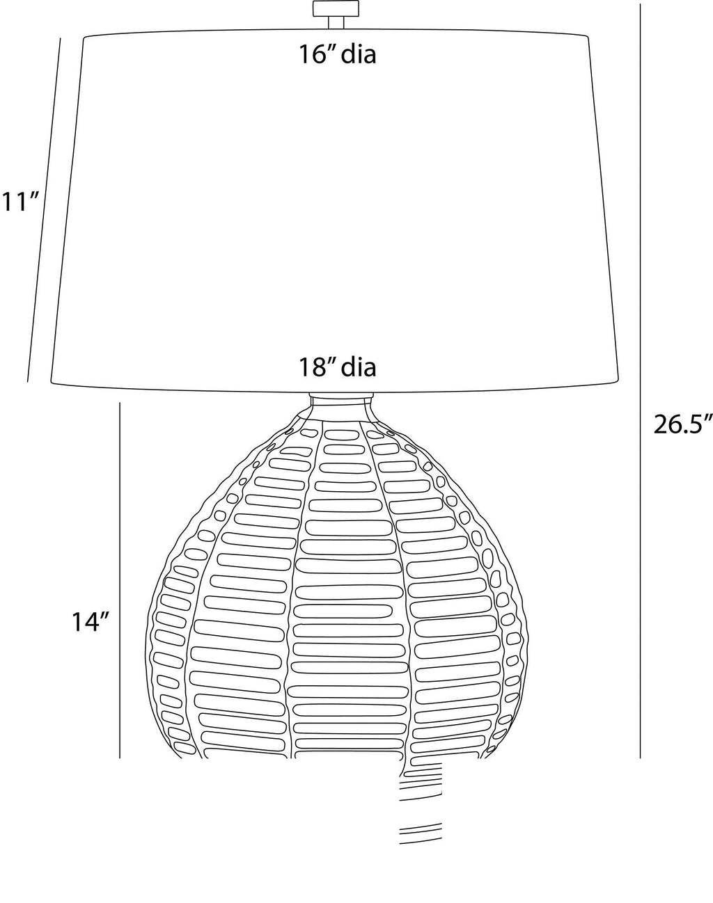 Juliette Table Lamp PTI24-SH024 technical dimension drawing