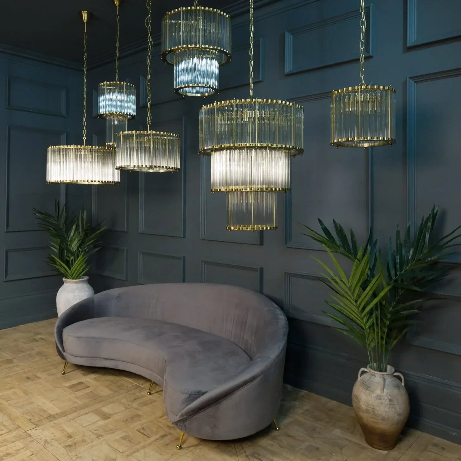 Triple Monza 9-Light Glass Chandelier