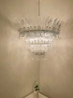 Palm Leaves Murano Transparent Glass Chandelier