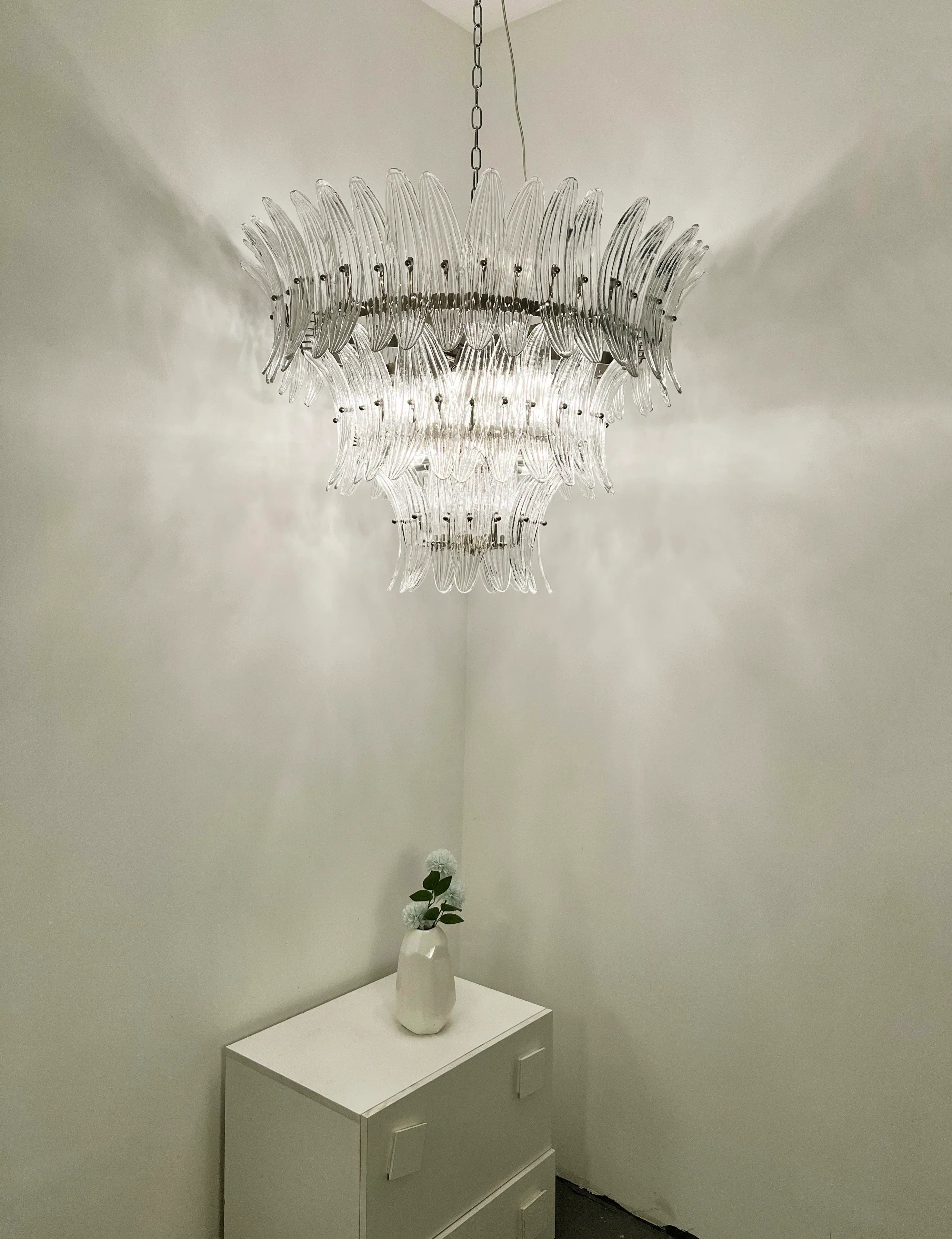 Palm Leaves Murano Transparent Glass Chandelier