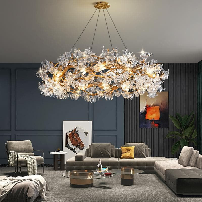 Modern Flower Crystal Round Brass Branch Chandelier